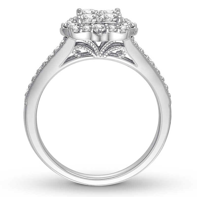 Multi-Stone Princess-cut Diamond Engagement Ring 7/8 ct tw 14K White Gold