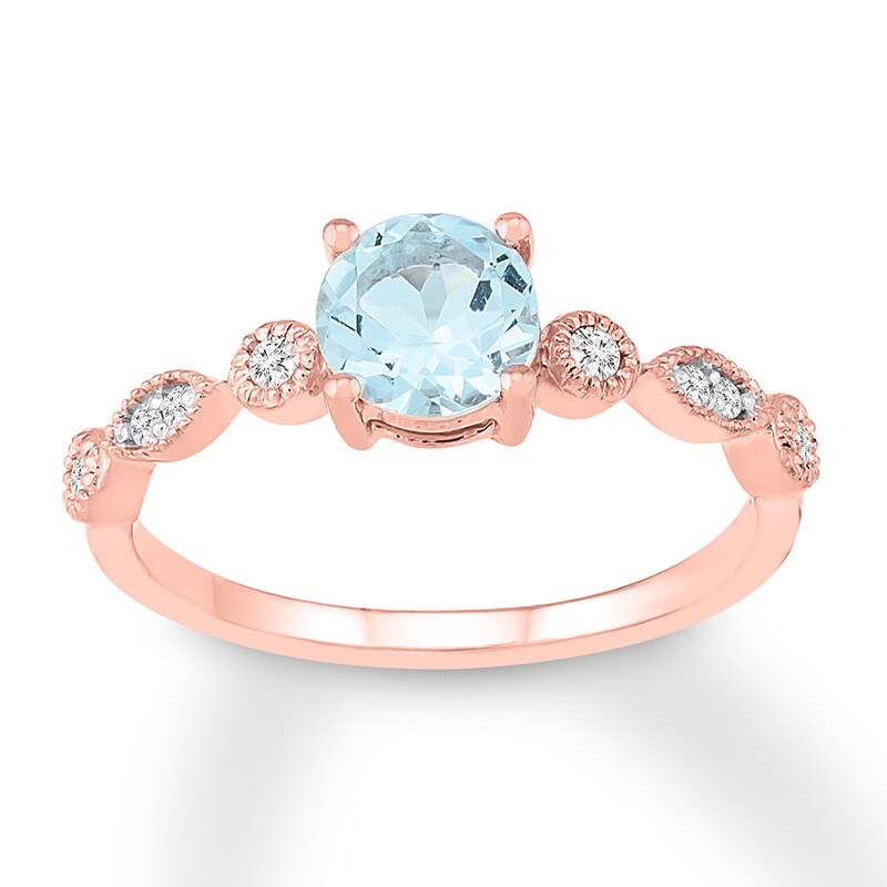 Aquamarine Engagement Ring 1/8 ct tw Diamonds 14K Rose Gold