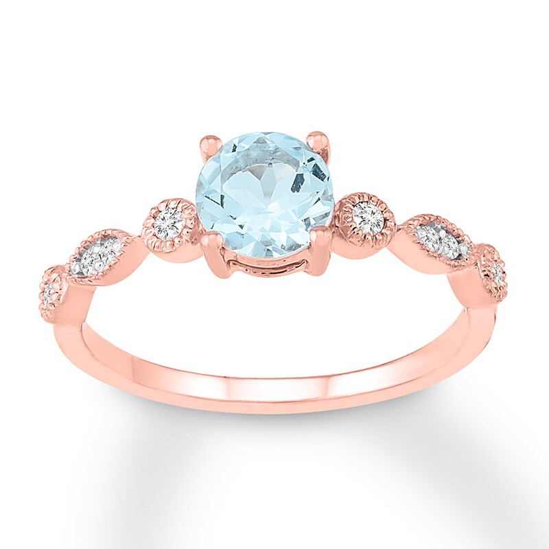 Aquamarine Engagement Ring 1/8 ct tw Diamonds 14K Rose Gold