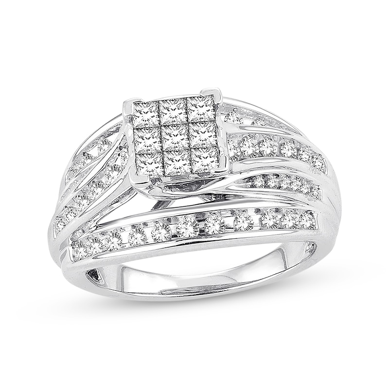 Main Image 1 of Diamond Engagement Ring 1 ct tw Princess & Round 10K White Gold