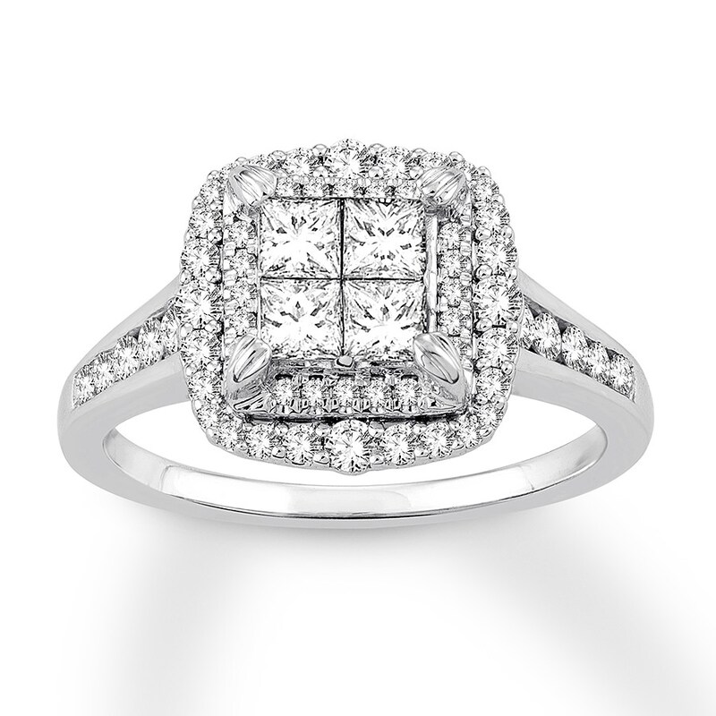 Diamond Engagement Ring 1 Ct Tw Princess Cut Round 14k Gold Kay
