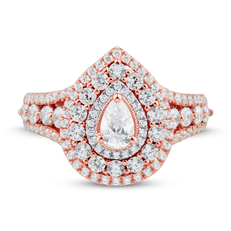 Diamond Engagement Ring 1-1/2 ct tw Pear & Round 14K Rose Gold