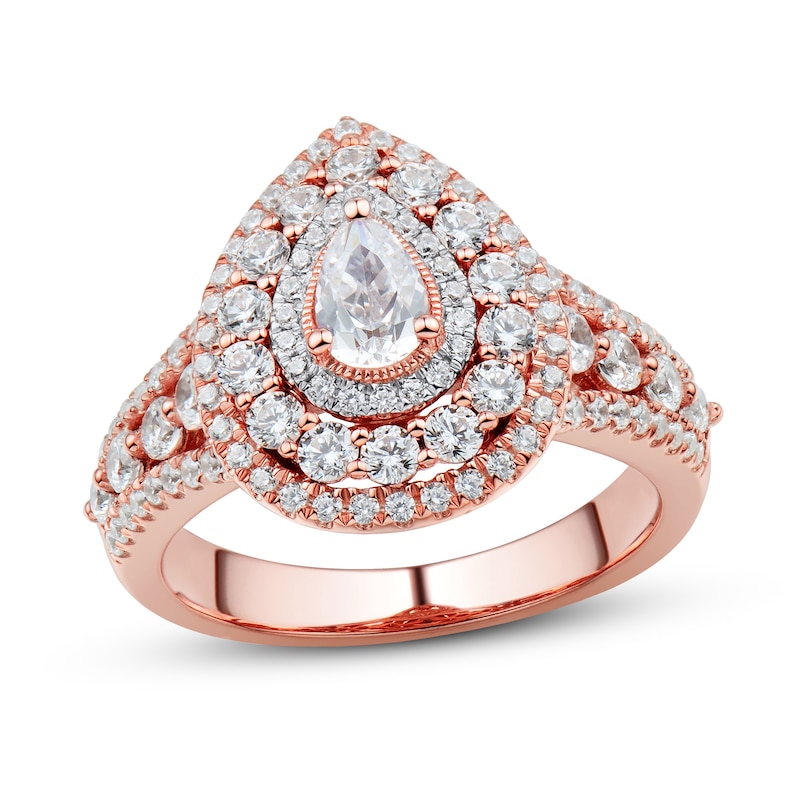 Diamond Engagement Ring 1-1/2 ct tw Pear & Round 14K Rose Gold