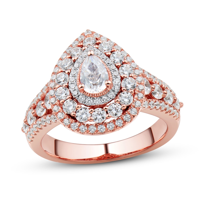 Main Image 2 of Diamond Engagement Ring 1-1/2 ct tw Pear & Round 14K Rose Gold