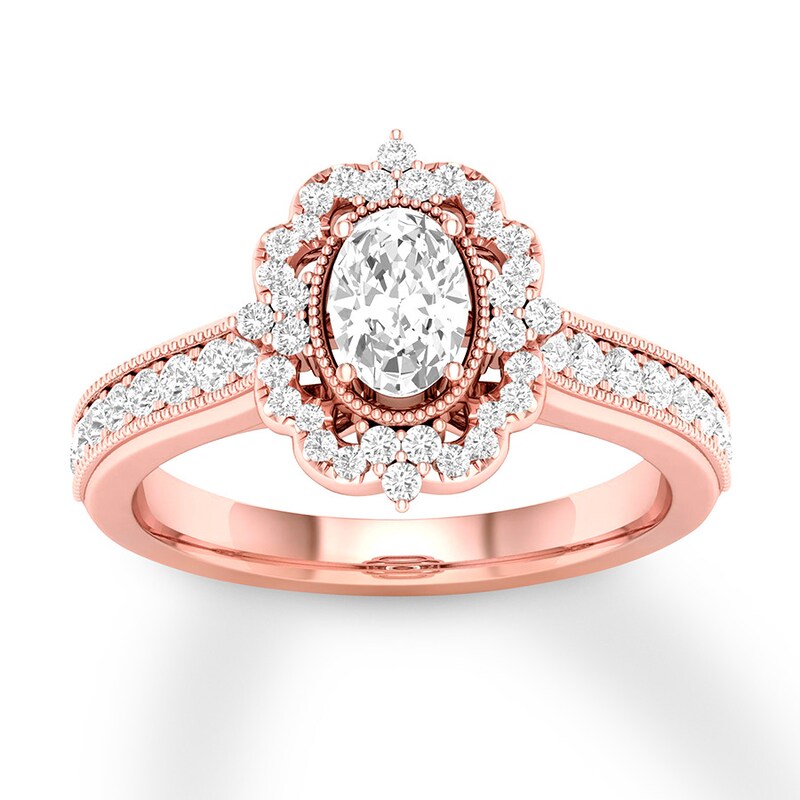 Diamond Engagement Ring 7 8 Ct Tw Oval Round 14k Rose Gold Kay Diamond Engagement Ring 7 8 Ct Tw Oval Round 14k Rose Gold Kay