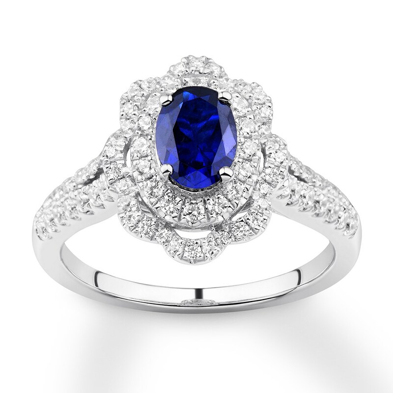 Oval Sapphire Engagement Ring 1 2 Ct Tw Diamonds 14k White Gold Kay