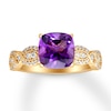 Cushion-cut Amethyst Engagement Ring 1/4 ct tw Diamonds 14K Yellow Gold