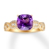 Thumbnail Image 1 of Now + Forever Cushion-cut Amethyst Engagement Ring 1/4 ct tw Diamonds 14K Yellow Gold