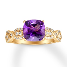 Now + Forever Cushion-cut Amethyst Engagement Ring 1/4 ct tw Diamonds 14K Yellow Gold