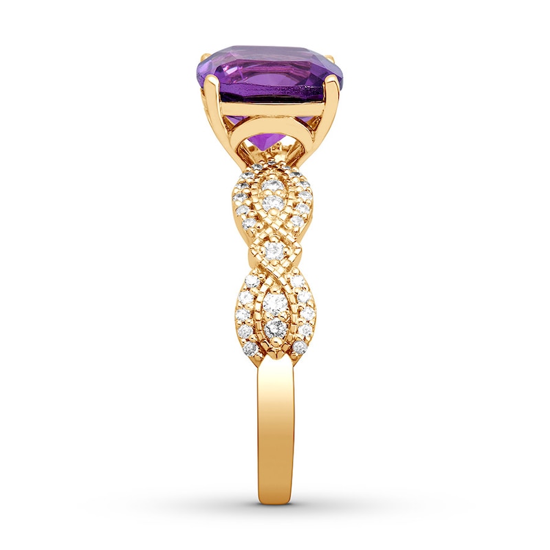 Main Image 3 of Now + Forever Cushion-cut Amethyst Engagement Ring 1/4 ct tw Diamonds 14K Yellow Gold