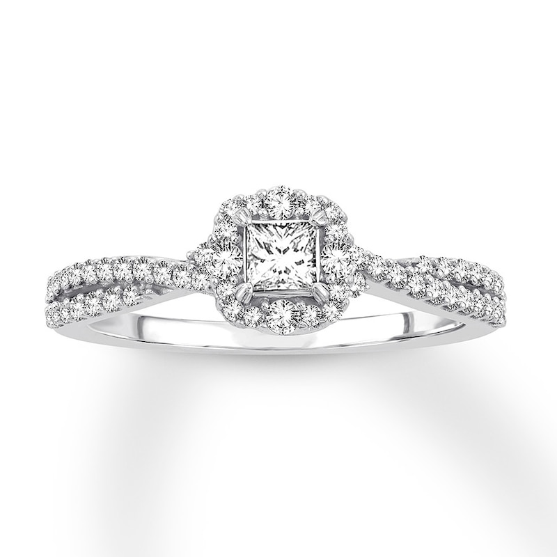 Diamond Engagement Ring 1/2 ct tw Princess & Round 14K White Gold