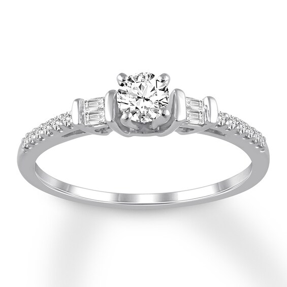 Diamond Engagement Ring 3/8 ct tw Round/Baguette 14K White Gold | Rings Clearance | Clearance | Kay