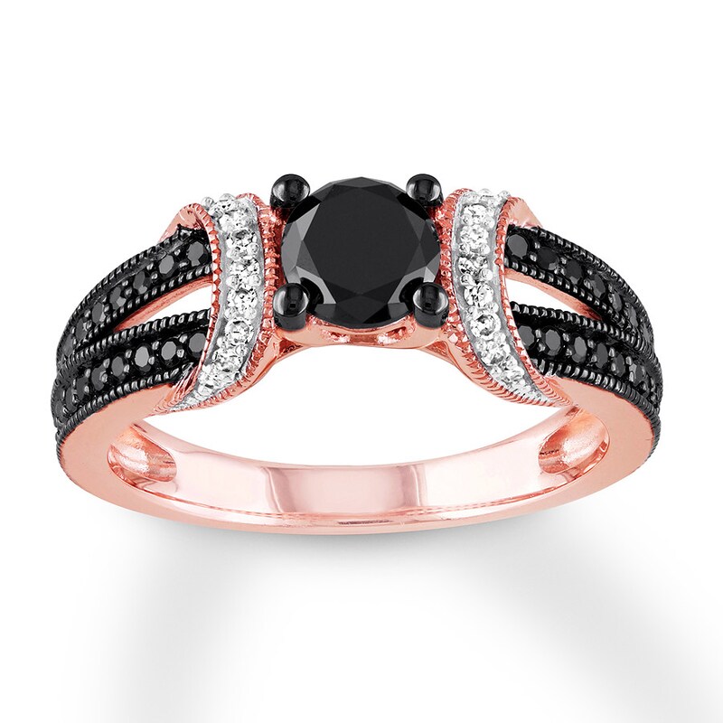 Main Image 1 of Now + Forever Black & White Diamond Engagement Ring 1 ct tw 10K Rose Gold