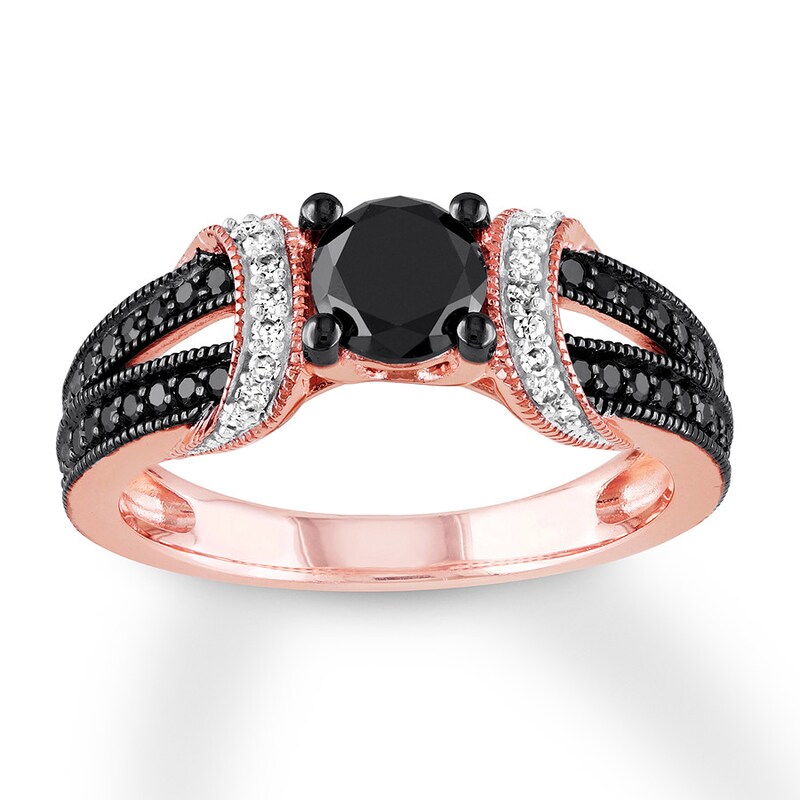 Black & White Diamond Engagement Ring 1 ct tw 10K Rose Gold