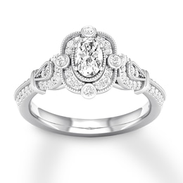 Now + Forever Diamond Engagement Ring 3/4 ct tw Oval & Round 14K White Gold