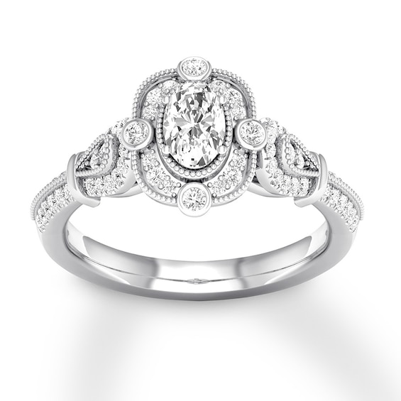 Now + Forever Diamond Engagement Ring 3/4 ct tw Oval & Round 14K White Gold