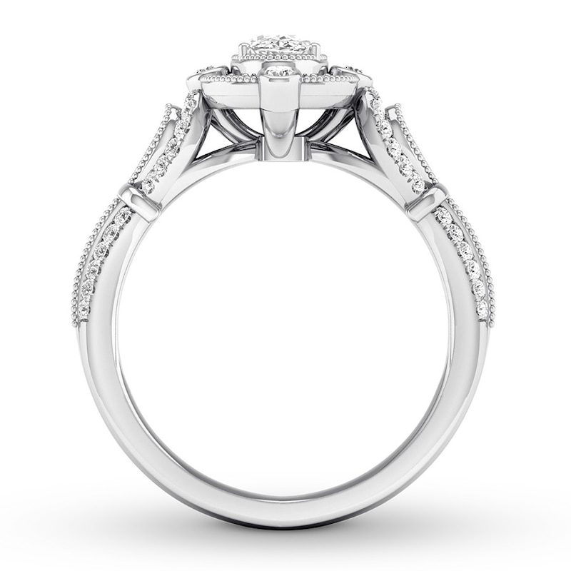 Diamond Engagement Ring 3/4 ct tw Oval & Round 14K White Gold