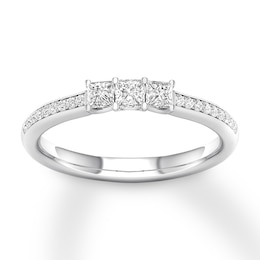 Memories Moments Magic 3-Stone Diamond Ring 3/8 ct tw Princess/Round 14K White Gold