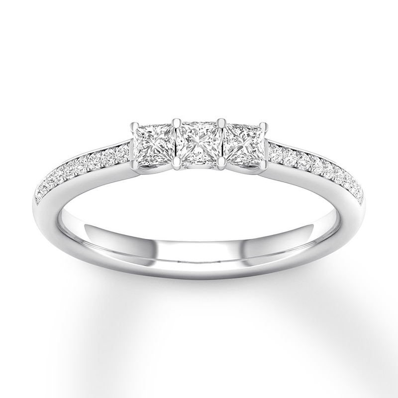 Main Image 1 of Memories Moments Magic 3-Stone Diamond Ring 3/8 ct tw Princess/Round 14K White Gold