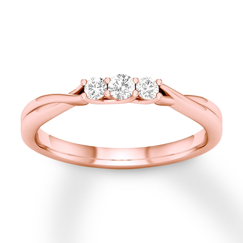 Main Image 1 of Memories Moments Magic Three-Stone Diamond Ring 1/5 ct tw Round-cut 14K Rose Gold