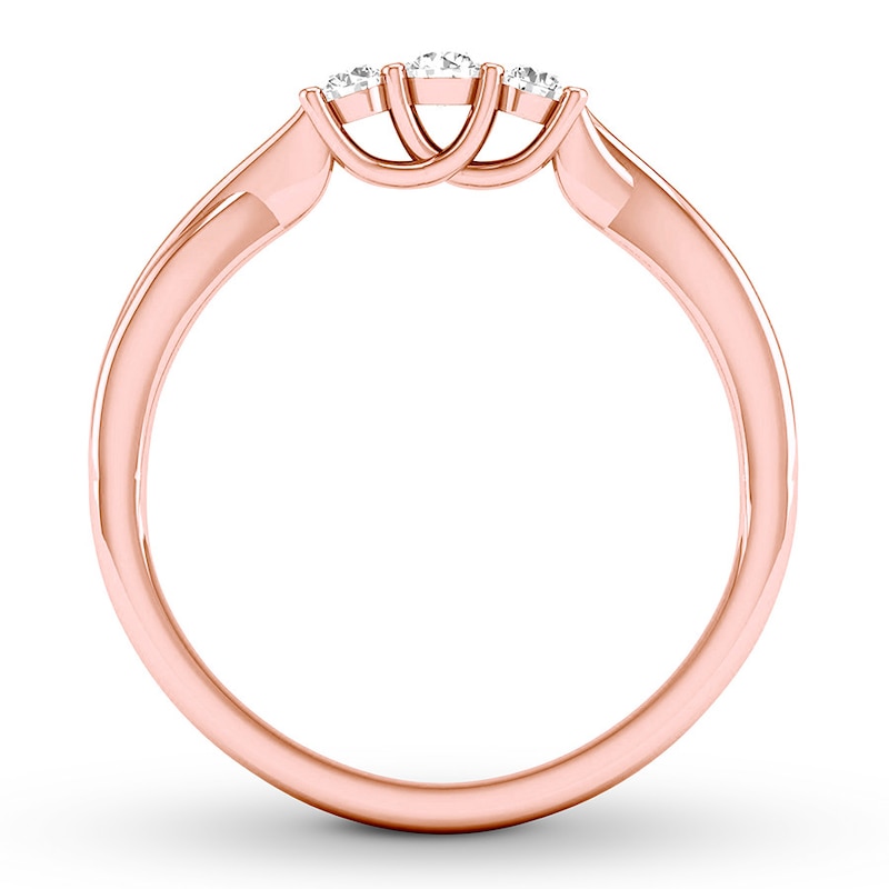 Main Image 2 of Memories Moments Magic Three-Stone Diamond Ring 1/5 ct tw Round-cut 14K Rose Gold