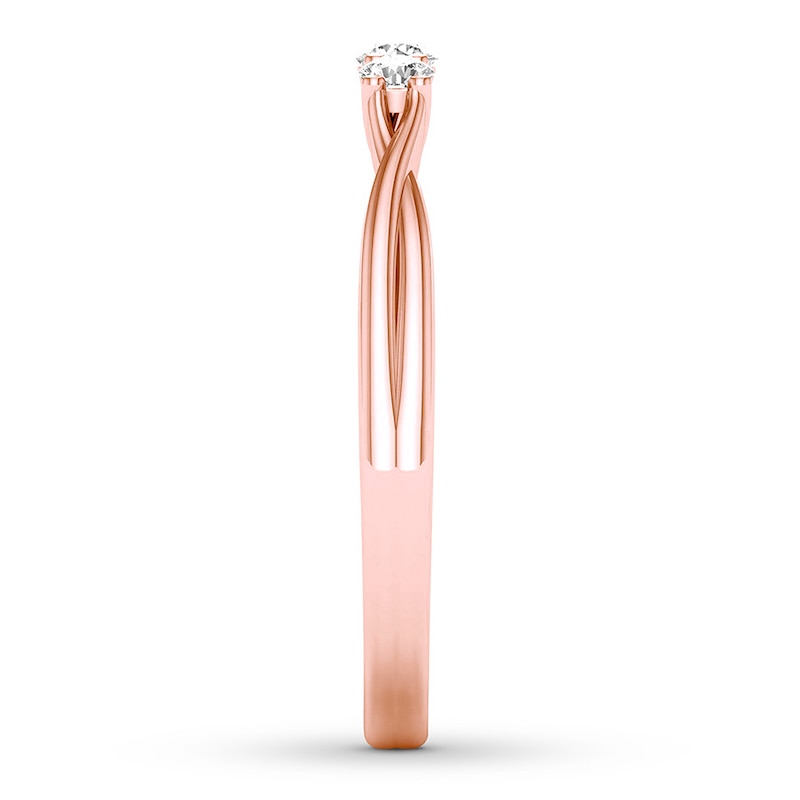 Main Image 3 of Memories Moments Magic Three-Stone Diamond Ring 1/5 ct tw Round-cut 14K Rose Gold