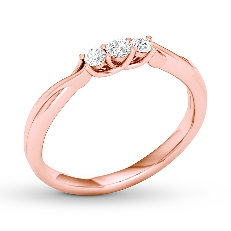 Main Image 4 of Memories Moments Magic Three-Stone Diamond Ring 1/5 ct tw Round-cut 14K Rose Gold