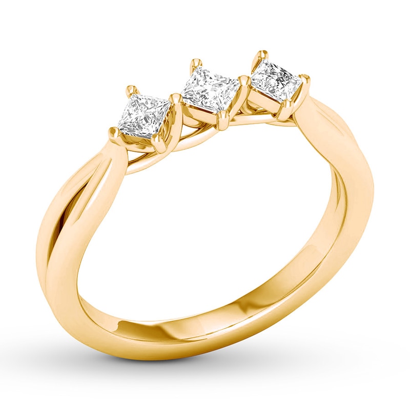 Memories Moments Magic Three-Stone Diamond Ring 3/8 ct tw Princess-cut 10K Yellow Gold