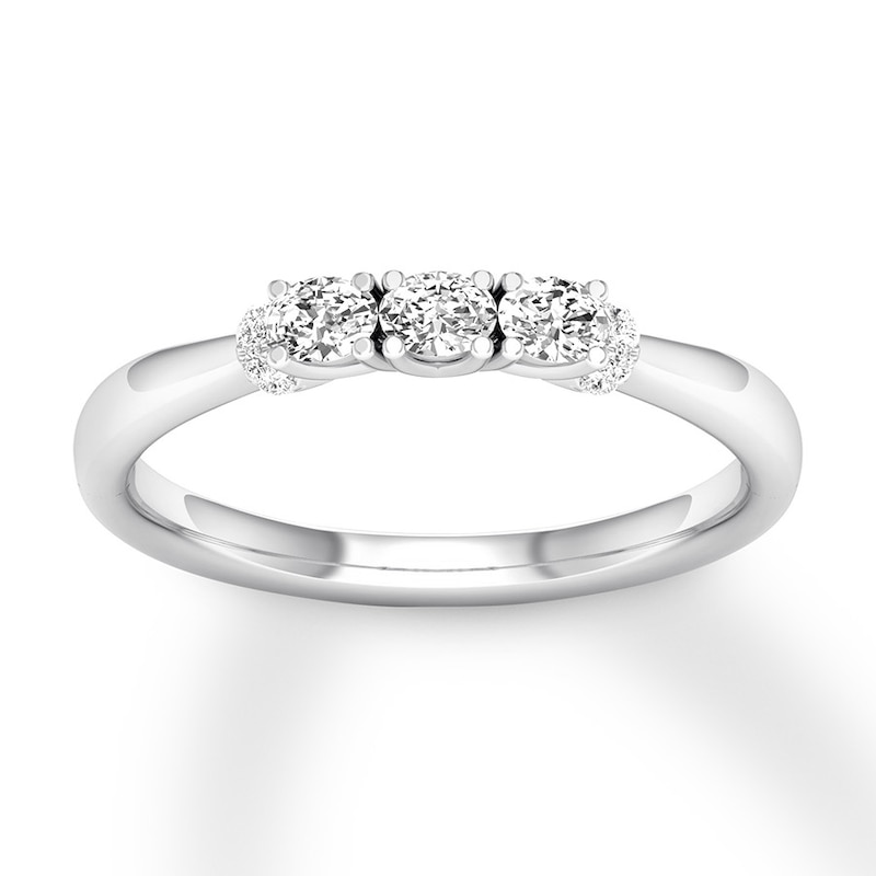 Main Image 1 of Now + Forever Three-Stone Diamond Ring 1/2 ct tw Oval/Round 10K White Gold