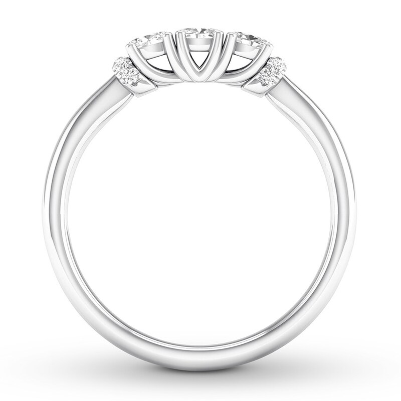 Main Image 2 of Now + Forever Three-Stone Diamond Ring 1/2 ct tw Oval/Round 10K White Gold