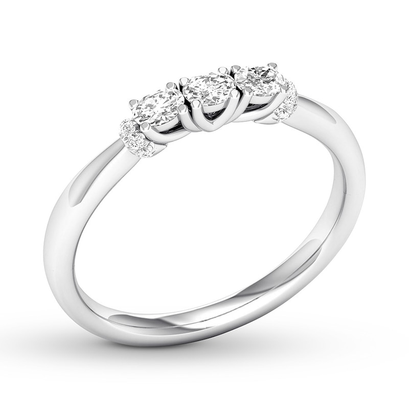 Main Image 4 of Now + Forever Three-Stone Diamond Ring 1/2 ct tw Oval/Round 10K White Gold