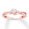 Thumbnail Image 1 of Memories Moments Magic Three-Stone Engagement Ring 1/3 ct tw Round Diamonds 10K Rose Gold