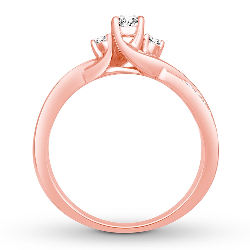 Main Image 2 of Memories Moments Magic Three-Stone Engagement Ring 1/3 ct tw Round Diamonds 10K Rose Gold