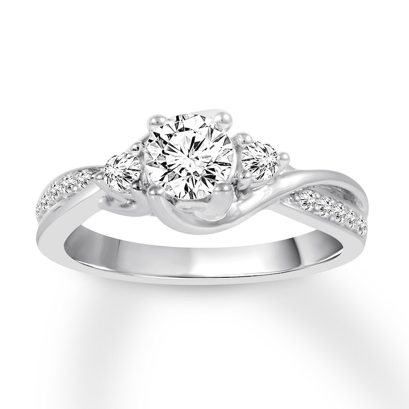 Three-Stone Diamond Ring 1 ct tw Round-cut 14K White Gold with 360