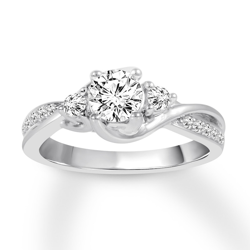 Main Image 1 of Memories Moments Magic Three-Stone Diamond Ring 1 ct tw Round-cut 14K White Gold