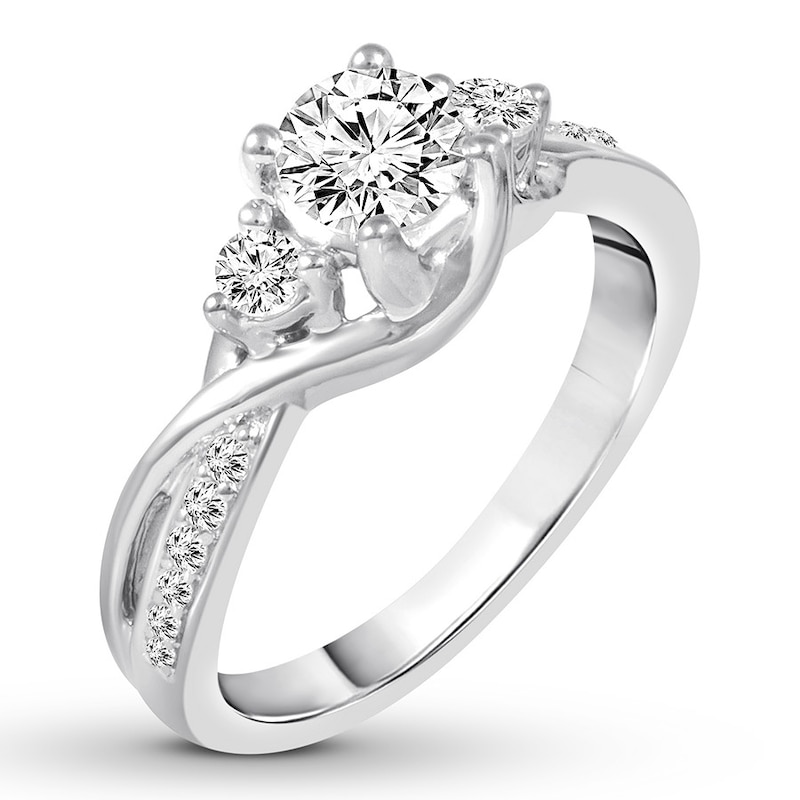 Main Image 3 of Memories Moments Magic Three-Stone Diamond Ring 1 ct tw Round-cut 14K White Gold