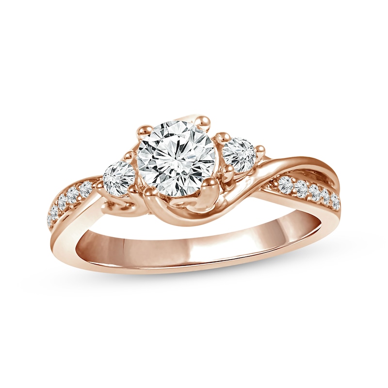 Main Image 1 of Memories Moments Magic Three-Stone Diamond Ring 1 ct tw Round-cut 14K Rose Gold