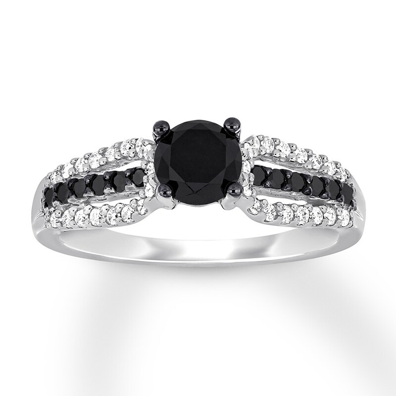 Main Image 1 of Now + Forever Black & White Diamond Engagement Ring 7/8 ct tw Round-cut 14K White Gold