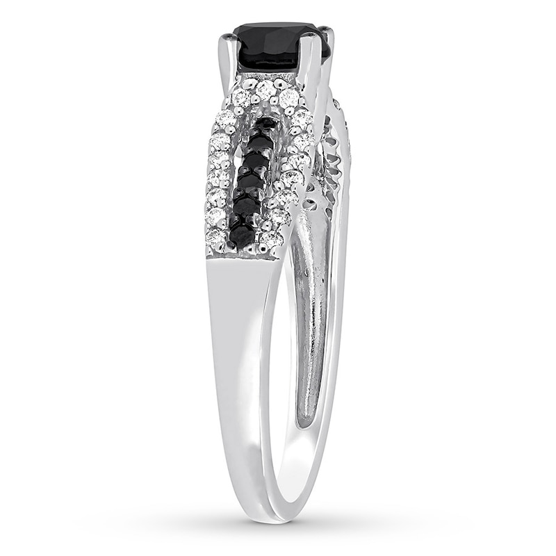 Black & White Diamond Engagement Ring 7/8 ct tw Round-cut 14K White Gold