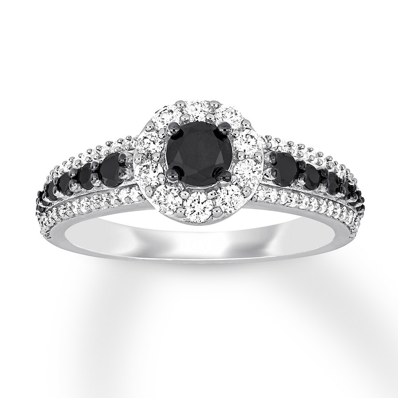 Black & White Diamond Engagement Ring 1 ct tw Round-cut 14K White Gold