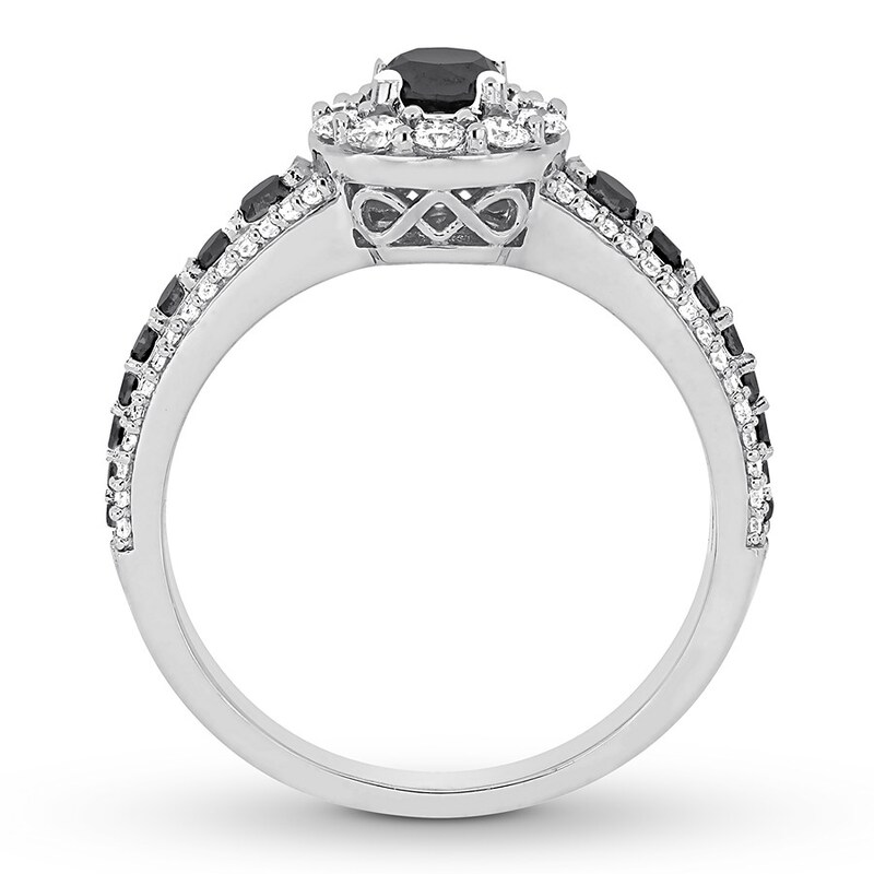 Black & White Diamond Engagement Ring 1 ct tw Round-cut 14K White Gold