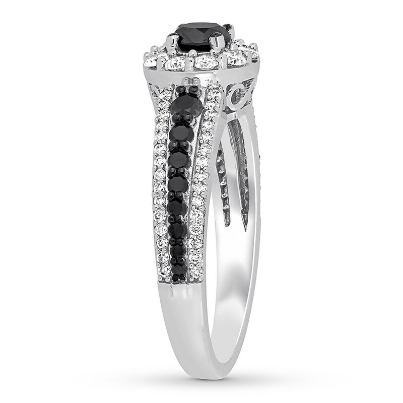 Black & White Diamond Engagement Ring 1 ct tw Round-cut 14K White Gold