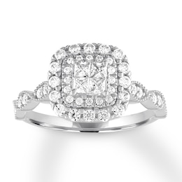 Now + Forever Diamond Engagement Ring 3/4 ct tw Princess & Round 14K White Gold