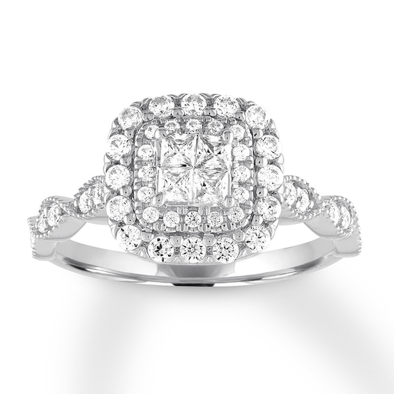 Now + Forever Diamond Engagement Ring 3/4 ct tw Princess & Round 14K White Gold