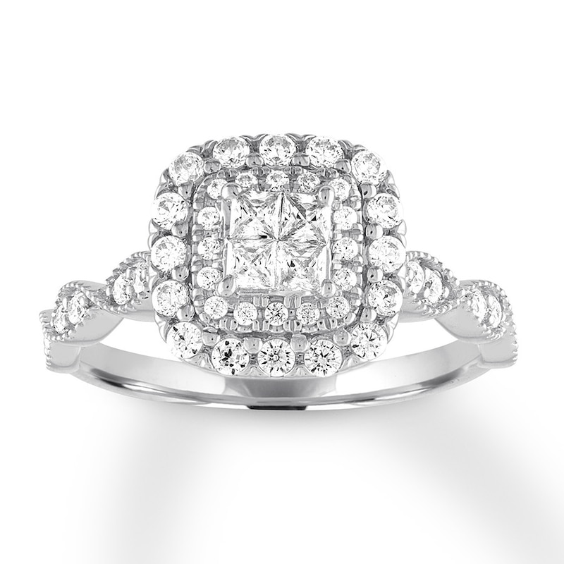 Diamond Engagement Ring 3/4 ct tw Princess & Round 14K White Gold