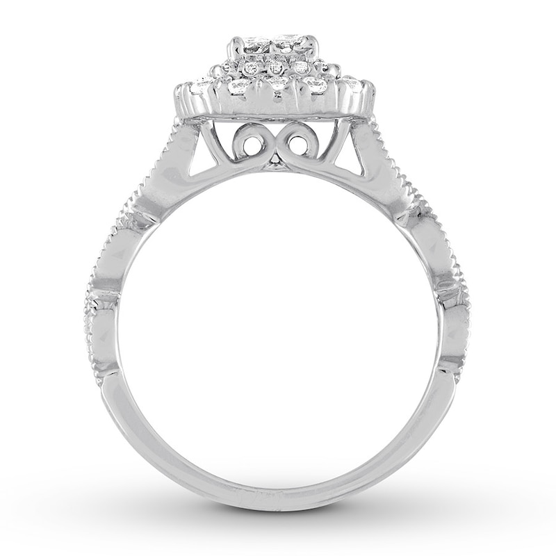 Diamond Engagement Ring 3/4 ct tw Princess & Round 14K White Gold