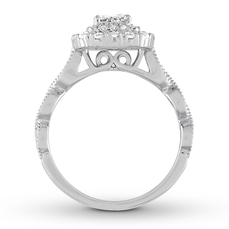 Diamond Engagement Ring 3/4 ct tw Princess & Round 14K White Gold