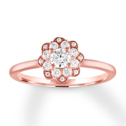 Now + Forever Diamond Floral Engagement Ring 1/2 ct tw Round 10K Rose Gold