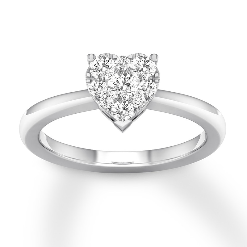 Heart Framed Round Diamond Engagement Ring 1/3 ct tw 10K White Gold