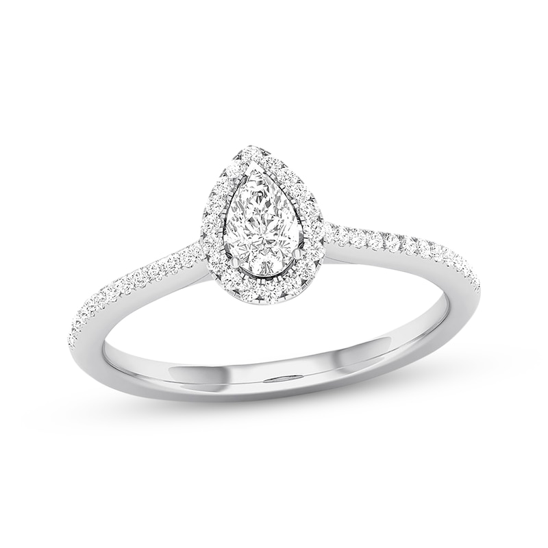 Diamond Engagement Ring 1/3 ct tw Pear & Round 10K White Gold